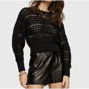 Rebecca Minkoff Nova Crochet Sweater Black XS NWT $198 Cotton Blend‎